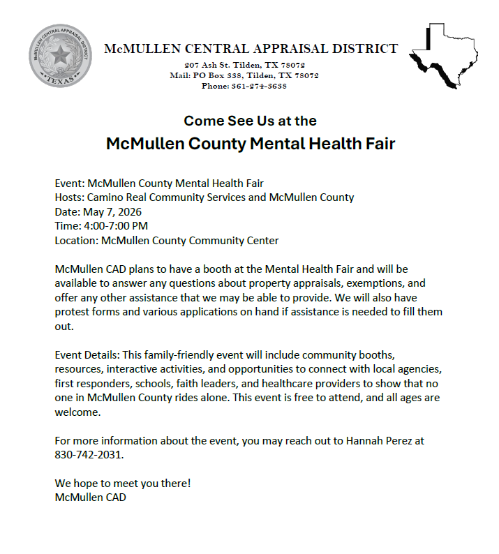 McMuellen Central Appraisal District -Mental Health Fair